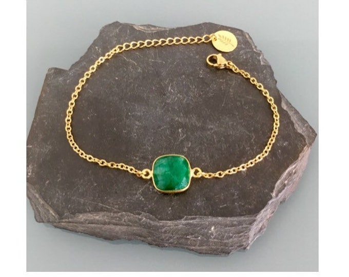 Featured listing image: 24K Gold Plated emerald Curb Bracelet, Gold Bracelet, Gift Idea, emerald Bracelet, Gift Jewelry, Gold Woman Jewelry