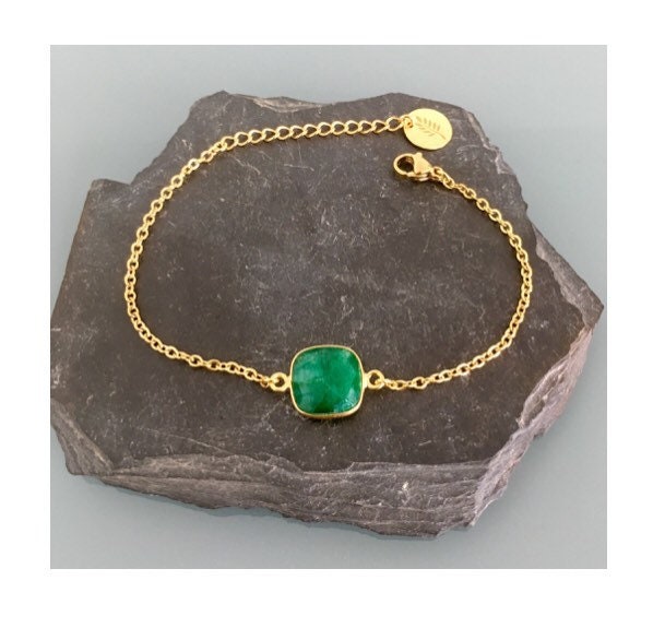24K Gold Plated emerald Curb Bracelet, Gold Bracelet, Gift Idea