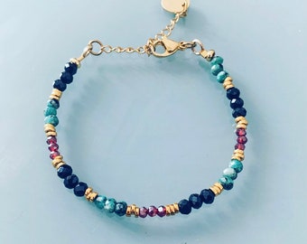 Lapis Lazuli bracelet and pink winds, gourmet woman bracelet magic natural stones and 24k heishi beads, gold bracelet, gift jewelry