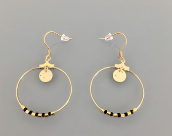 Gold creole earrings and black pearls, women's jewelery, golden creoles, gilded jewelery, jewelry gifts, women's gift, women's jewel