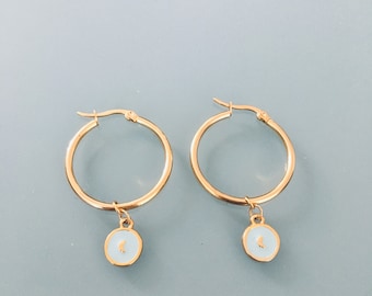 North star hoops, Golden and Amazonite North star hoop earrings, jewelry for women, golden hoops, golden jewelry, gift jewelry, woman gift