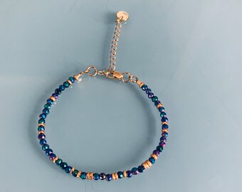 Lapis Lazuli bracelet and pink winds, gourmet woman bracelet magic natural stones and 24k heishi beads, gold bracelet, gift jewelry