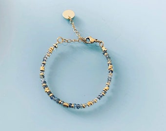 Bracelet in green Jade beads, women's bracelet curb chain magic natural stones and 24 k gold-plated Heishi beads, golden bracelet, gift