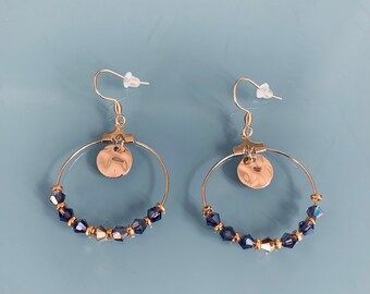 Gold star creole earrings and black pearls, women's jewelery, gold creoles, gilded jewelery, jewelry gifts, women's gift, jewel