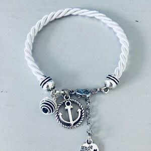 White bracelet with anchor pendant, jewelry, bracelet, jewelry, anchor bracelet, marine jewelry, bracelets, Gift idea, gift jewelry, bracelet