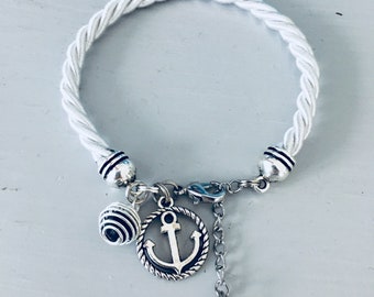 White bracelet with anchor pendant, jewel, bracelet, jewellery, anchor bracelet, marine jewellery, bracelets, Gift idea, gift jewellery, bracelet