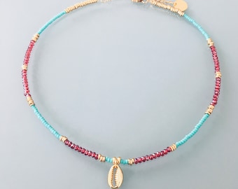 Bracelet in green Jade beads, women's bracelet curb chain magic natural stones and 24 k gold-plated Heishi beads, golden bracelet, gift