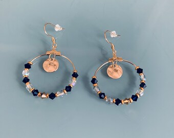 Gold star creole earrings and black pearls, women's jewelery, gold creoles, gilded jewelery, jewelry gifts, women's gift, jewel