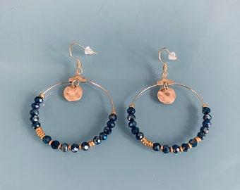Bohemian creoles with stamps and pearls, women's jewellery, gold creoles, gold jewellery, gift jewelry, women's gift, bohemian jewel