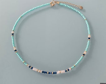 Bracelet in green Jade beads, women's bracelet curb chain magic natural stones and 24 k gold-plated Heishi beads, golden bracelet, gift
