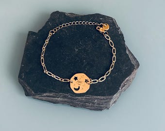 Pewter constellation star curb chain bracelet, women's bracelet, gift jewelry, gold bracelet, stainless steel bracelet