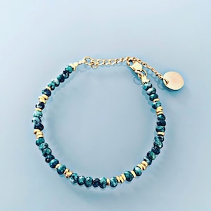 Bracelet in green Jade beads, women's bracelet curb chain magic natural stones and 24 k gold-plated Heishi beads, golden bracelet, gift