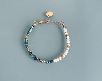 Woman gourmet bracelet magical natural stones Swarovski and heishi pearls plated gold 24 k, gold bracelet, gift jewelry, gold women's jewel