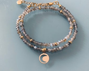 Amulet and Jade bracelet, magic talisman curb bracelet and 24k gold-plated Heishi beads, golden bracelet