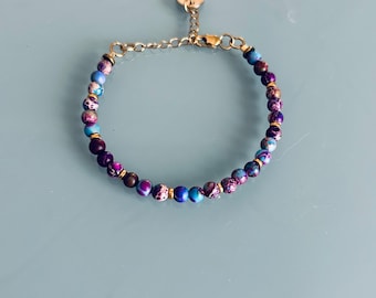 Lapis Lazuli bracelet and pink winds, gourmet woman bracelet magic natural stones and 24k heishi beads, gold bracelet, gift jewelry