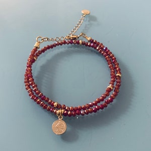 Amulet and Jade bracelet, magic talisman curb bracelet and 24k gold-plated Heishi beads, golden bracelet