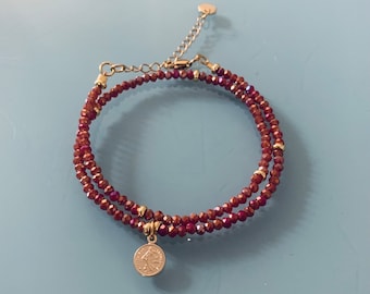 Amulet and Jade bracelet, magic talisman curb bracelet and 24k gold-plated Heishi beads, golden bracelet