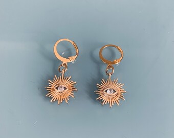 Mini Moon Creoles, earrings small Golden Moon earrings, woman jewel, handmade Creoles, gift jewellery, woman gift