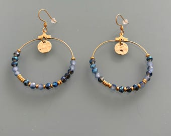 Bohemian creoles with stamps and pearls, women's jewellery, gold creoles, gold jewellery, gift jewelry, women's gift, bohemian jewel