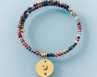 Pearl bracelet and pink winds, gourmet woman bracelet magic natural stones and 24k heishi beads, gold bracelet, gift jewelry