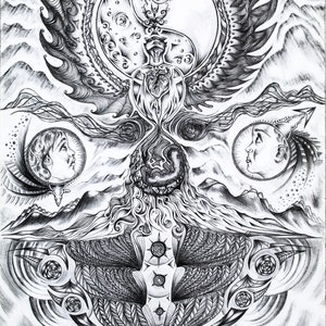 Cycle of Life. Spiritual Art.Esoteric.Meditation.Surreal.Wall Art.Graphite.Illustration.Drawing.Fine Art.