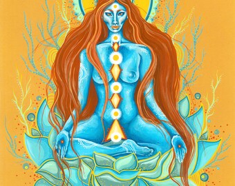 Tara Godin Naakt Meditatie Kunst Prints. Moeder. Vrouwelijke Boeddha. Schilderij. Illustratie. Kunst aan de muur. Chakra. Yogi. Geestelijk