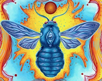 Carpenter Bee Archival Print. Insect Art. Bug Art. Bee art. Third eye.