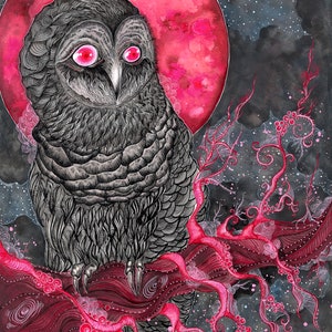 Owl Mystical Art Prints. Dark. Gothic. Magical. Oddities. Illustration. Fine Art. Wall Art. Surreal. Spiritual. Spirit animals. Mythology