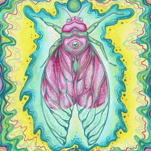 White Ghost Cicada Archival Print. Insect. Third Eye. Surreal. Psychedelic.