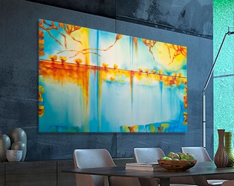 Large abstract painting Horizontal Modern Contemporary wall Art Brush Strokes Painting Canvas Artwork  Handmade 63.8x38.2"