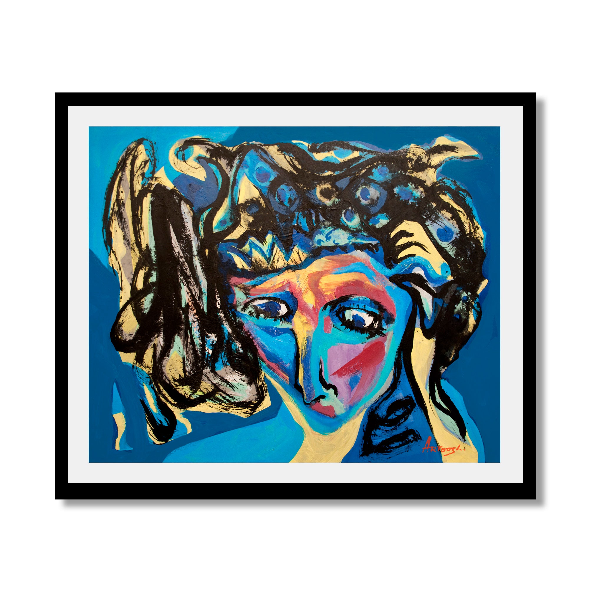 Painting Blue Yellow Black White Abstract Painting Modern Etsy