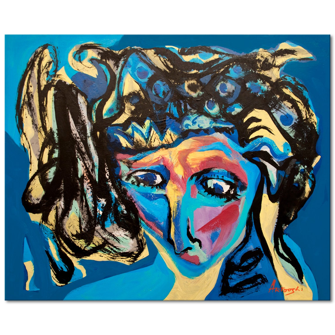 Painting Blue Yellow Black White Abstract Painting Modern Etsy