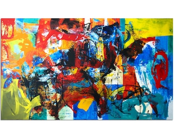 Extra Large Painting Horizontal Modern Abstract Oversize Canvas Painting. Dimensions: 38x64 inches (97x162 cm)