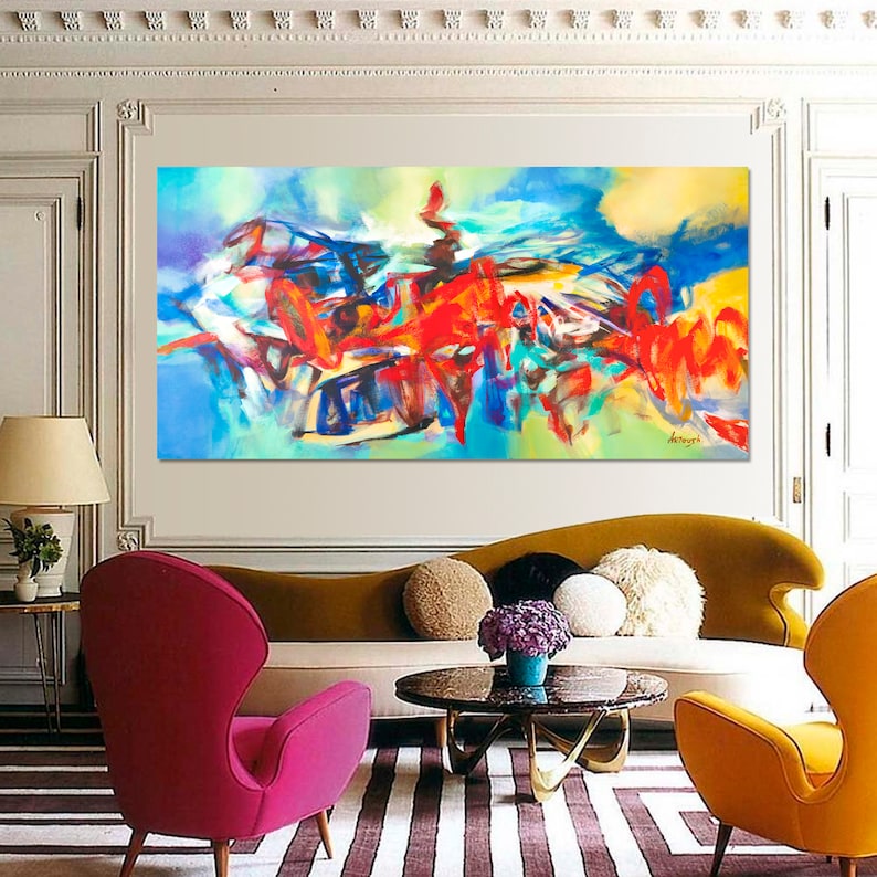 Abstract Painting XXL Large Canvas art painting Colorful Wall Etsy
