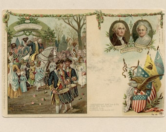 Martha and George Washington Reception at Trenton Postcard by Lange Schwalbach US History Colonial Heroes Undivided Back Unused - 9833