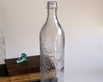 Antique Granite Rock Spring Bottle, Embossed Clear Glass 9 3/4" Tall - 17560j