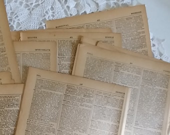 50 Vintage Dictionary Book Pages, English Text, Naturally Aged Dark Toned for Paper Crafts, Collage Journal, 3 Column Paper - 15984