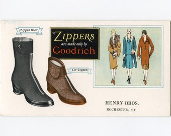 Vintage Ladies Fashion Zipper Boots Ink Blotter, B F Goodrich, Sold by Henry Brothers in Rochester Vermont - 12558m