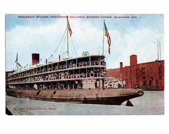 Antique Milwaukee, Wisconsin Postcard, Whaleback Steamer Christopher Columbus - 20070a