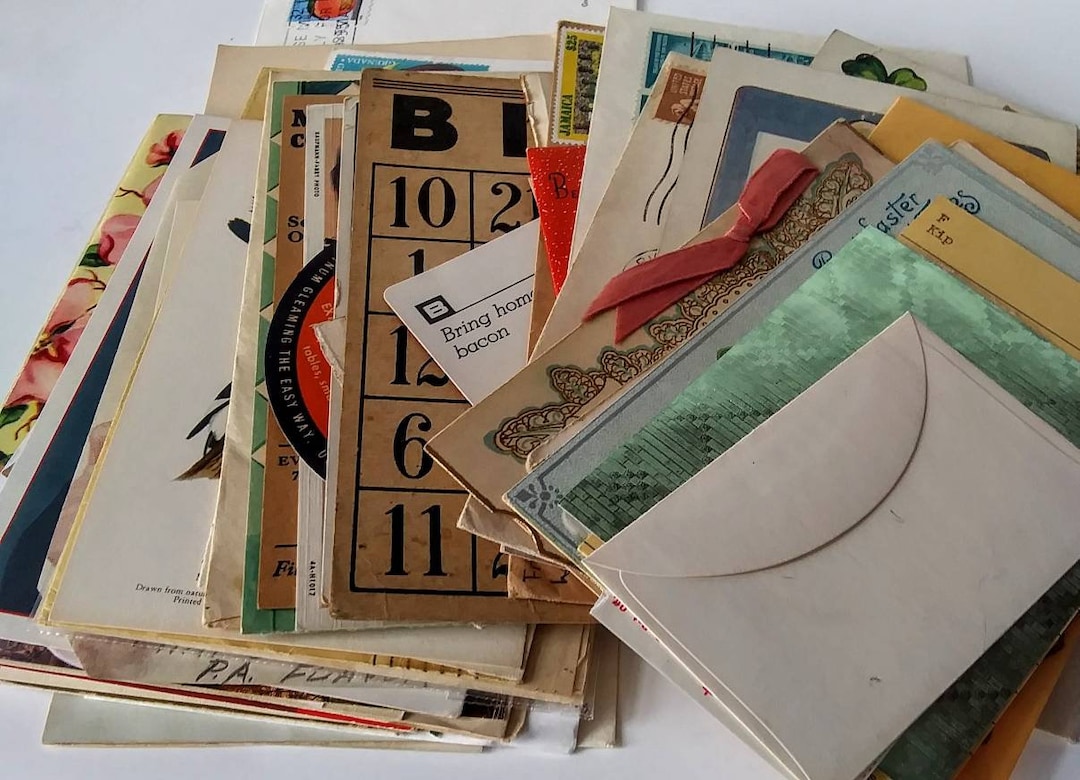 50 Pieces of Vintage Paper Ephemera Pack, Postcards, Envelopes Stamps ...
