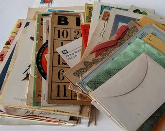 50 Pieces of Vintage Paper Ephemera Pack, Postcards Envelopes, Stamps, Recipes, Random Book Pages, Inspiration Bundle - 15138