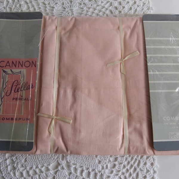 Vintage Set of 2 Twin Percale Sheets, Cannon Stellar Combspun, Pink Flat Bed Sheets in Package, 72 x 108 - 17540b