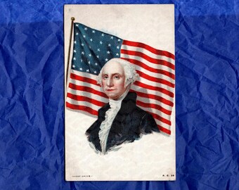 Antique Patriotic Postcard, President George Washington and the American Flag, Unused - 20127