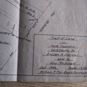 Vintage 1946 York, Pennsylvania Waterproof Map, Slenker to Roy McDonald, 11x16 William Fry Surveyor - 17142g