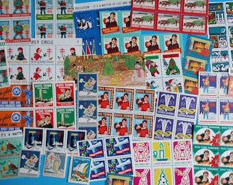 100 Random Mixed Vintage Charity Stamps, Christmas Seals, Easter Seals, Boys Town, for Paper Craft Projects or to Collect - 18742P