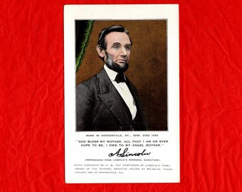 Antique President Abraham Lincoln Postcard, Portrait, God Bless My Angel Mother, H. N. Shonkwiler - 20094a