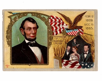 Antique Patriotic Postcard, President Abraham Lincoln Memorial, Ford's Theater, Unused - 20136
