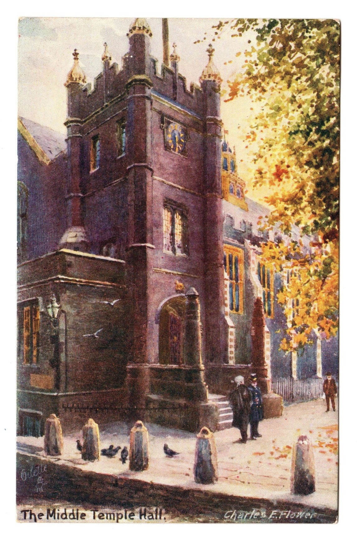 By Charles E Flower Raphael Tuck Pump Court 2 London England Postcards Series Number 8653-15616Pa Middle Temple Hall