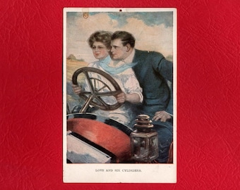 Antique Clarence F. Underwood Romance Postcard, Man and Woman Driving a Car - 19744a
