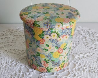 Vintage Footed Candy Tin, Made in Holland, Overall Chintz Floral Pattern, 5 1/2" Tall, Clean Inside - 18576